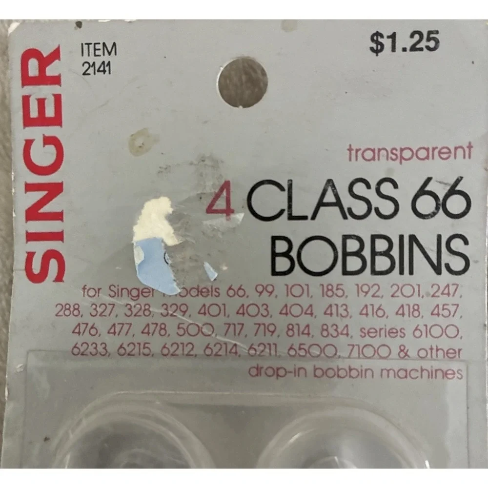 SINGER Class 66 transparent plastic bobbins 2141‎ (4) NEW